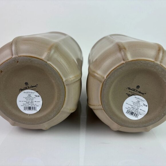 Lot of 2 - 13" Faceted Ceramic Vase Sunset Taupe - Hearth & Hand with Magnolia - Picture 5 of 11